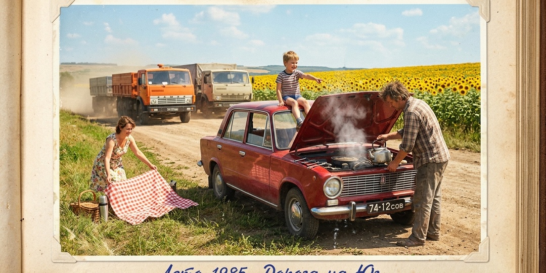 Поездка на юг на «Копейке» в 1985-м. Мы «кипели» каждые сто километров, ночевали в машине, но чувствовали себя королями дороги.