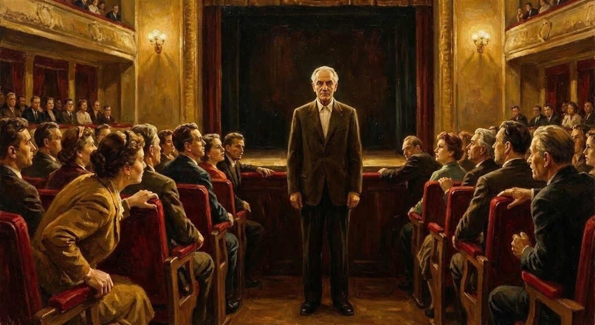 Вольф Мессинг на сцене во время психологических опытов. Художественная реконструкция