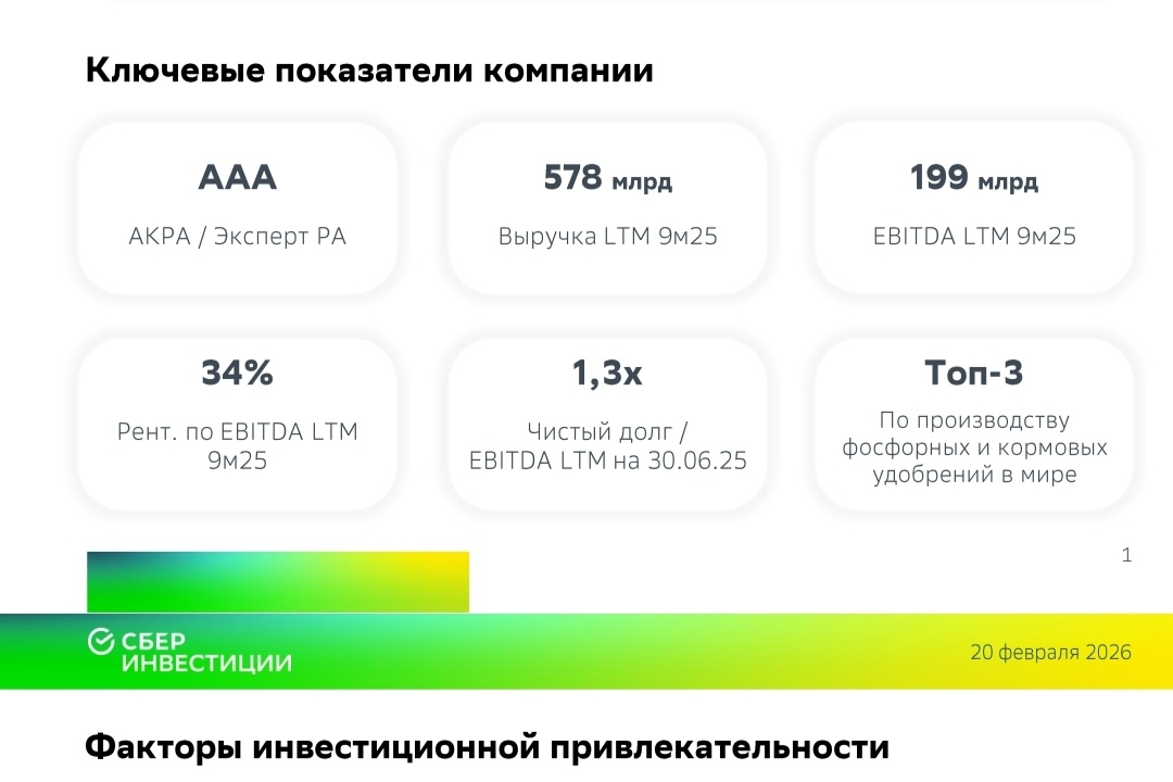 Ключевые показатели ФосАгро, скрин из приложения Сбер инвестор. 