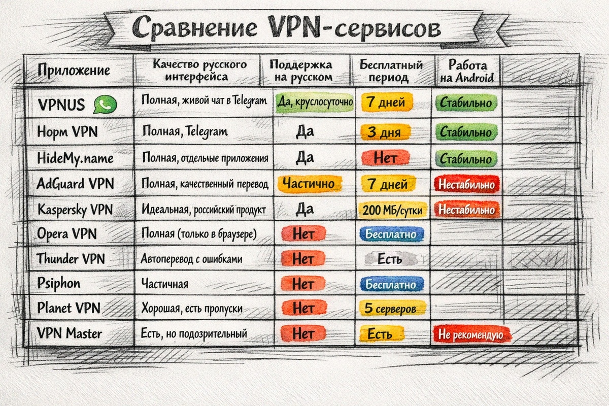 Сравнение VPN-приложений с русским интерфейсом: удобство, настройки, стабильность, ограничения (таблица)