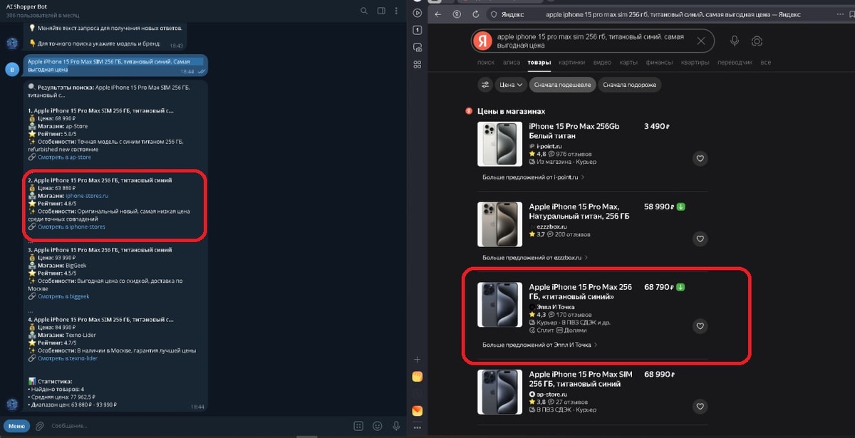 Сравнил где самые выгодные цены от ИИ или от поисковика