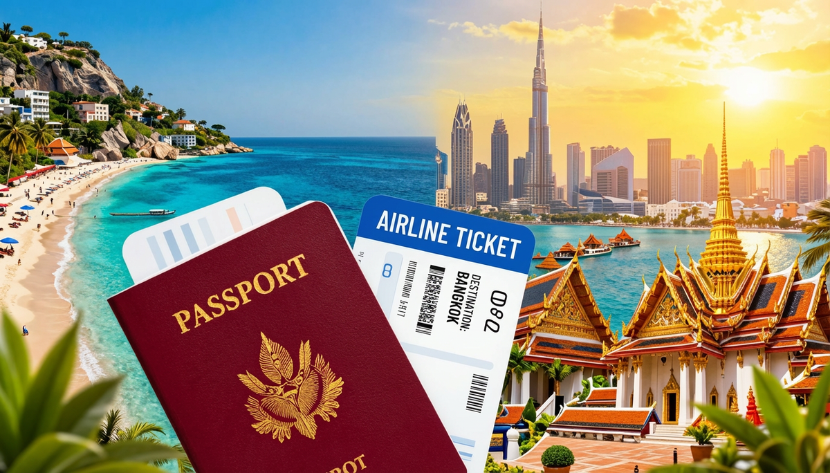 Яркая обложка — коллаж стран без визы для россиян