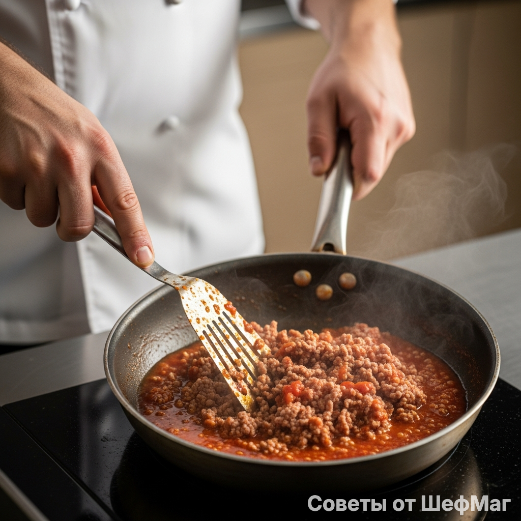 Правильное рагу - залог сочности каждого "этажа" лазаньи.