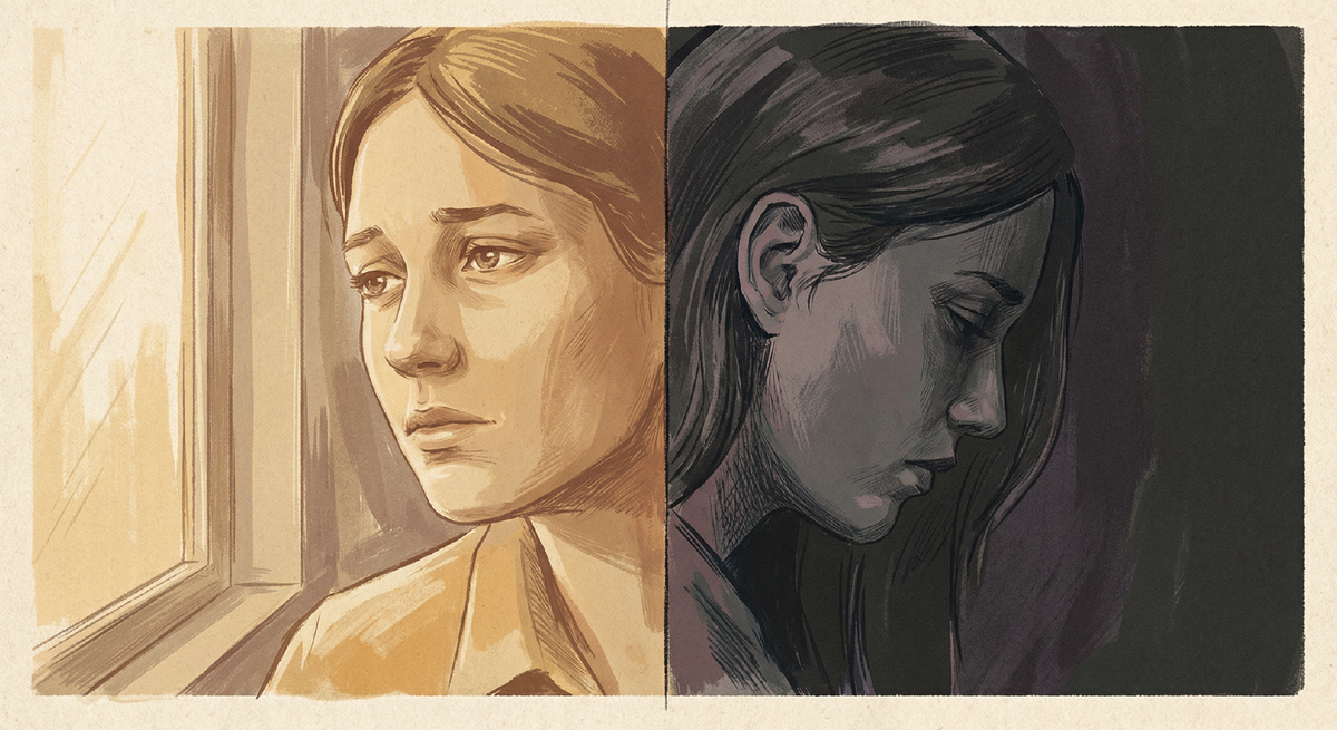 Две стороны одной личности — светлая и тёмная. Вина смотрит на поступок, стыд смотрит на себя.