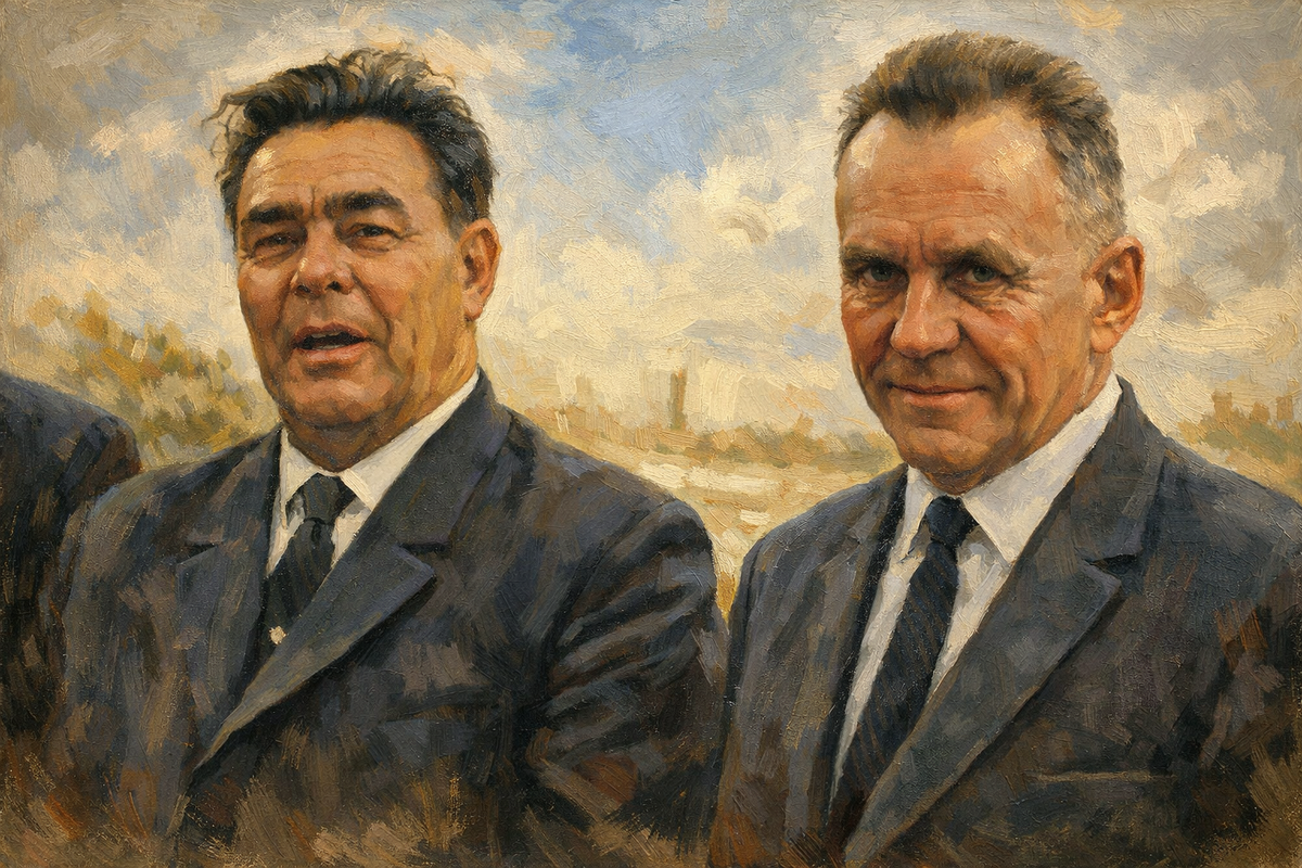 Л. И. Брежнев и А. Н. Косыгин в представлении нейросети. 