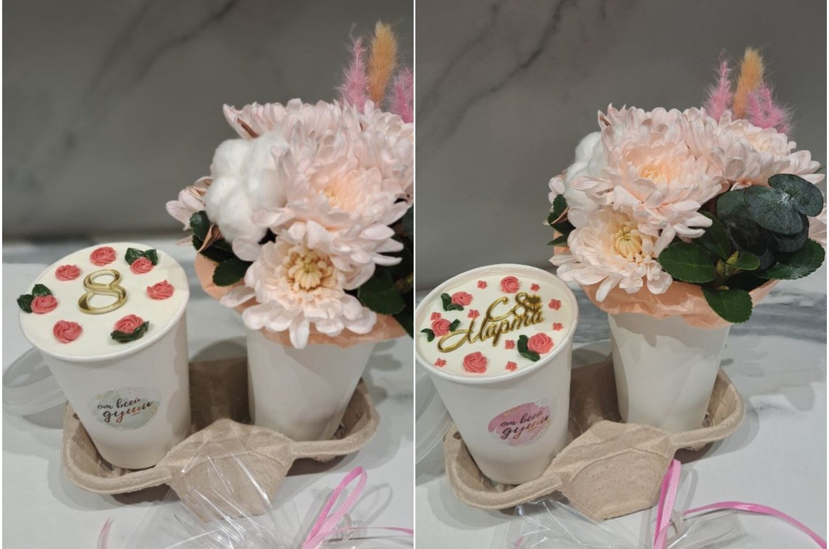 Торт в стакане с цветами - отличный подарок