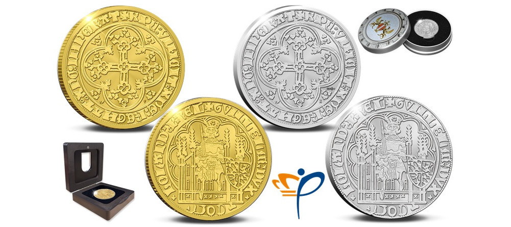    Аверс рестрайка монеты Клинкерт Нидерланды с изображением графа Виллема VI на готическом троне, меч в правой руке, герб Голландия-Бавария, латинская надпись GVILLELM DVX COM HOLAND Z ZEL