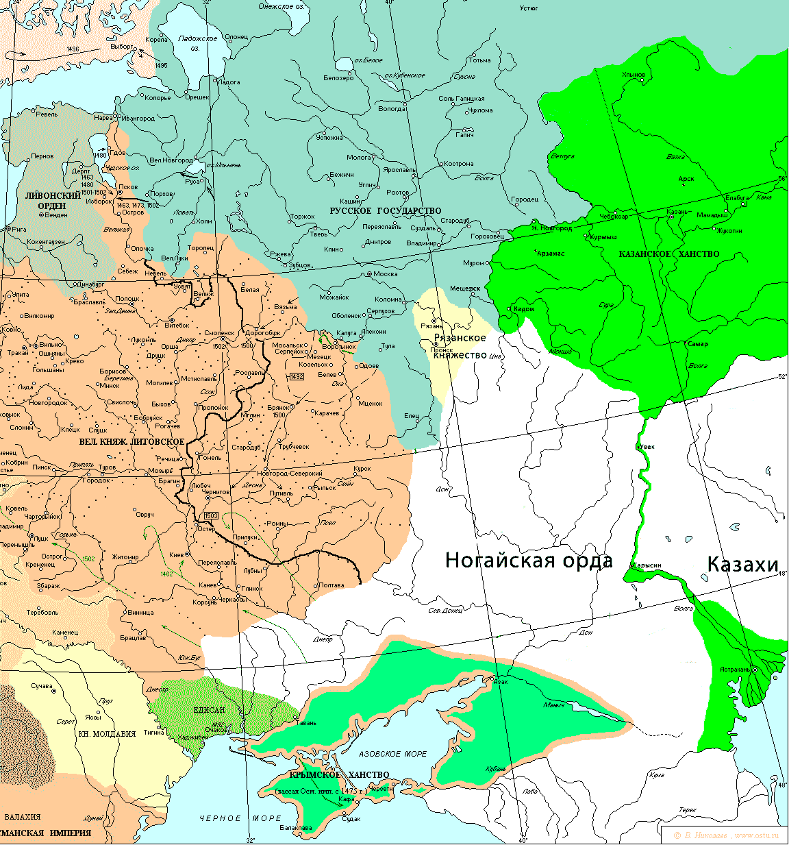 Границы рксского государства 1550 год