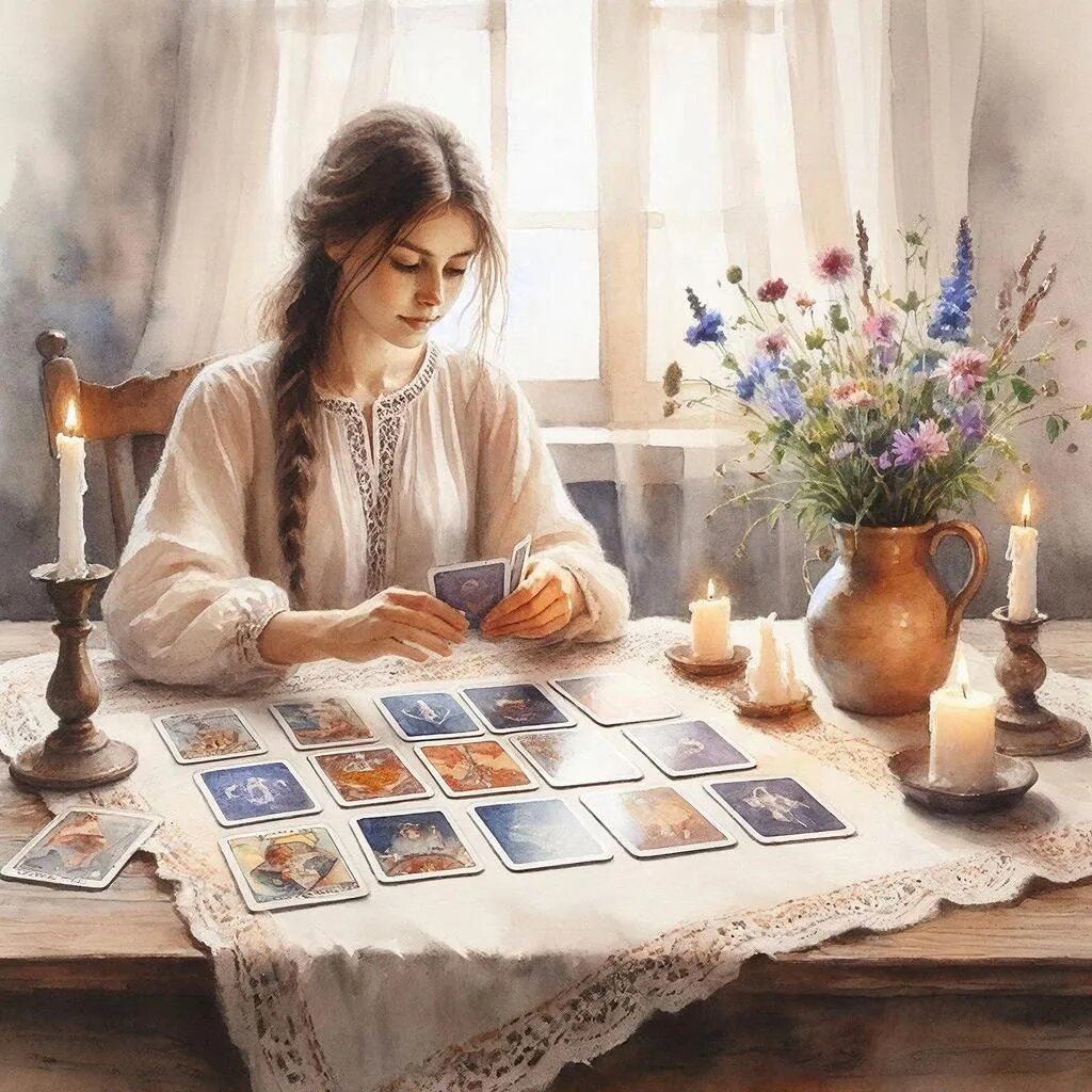 Гадание на картах. Иллюстрация сгенерирована нейросетью
