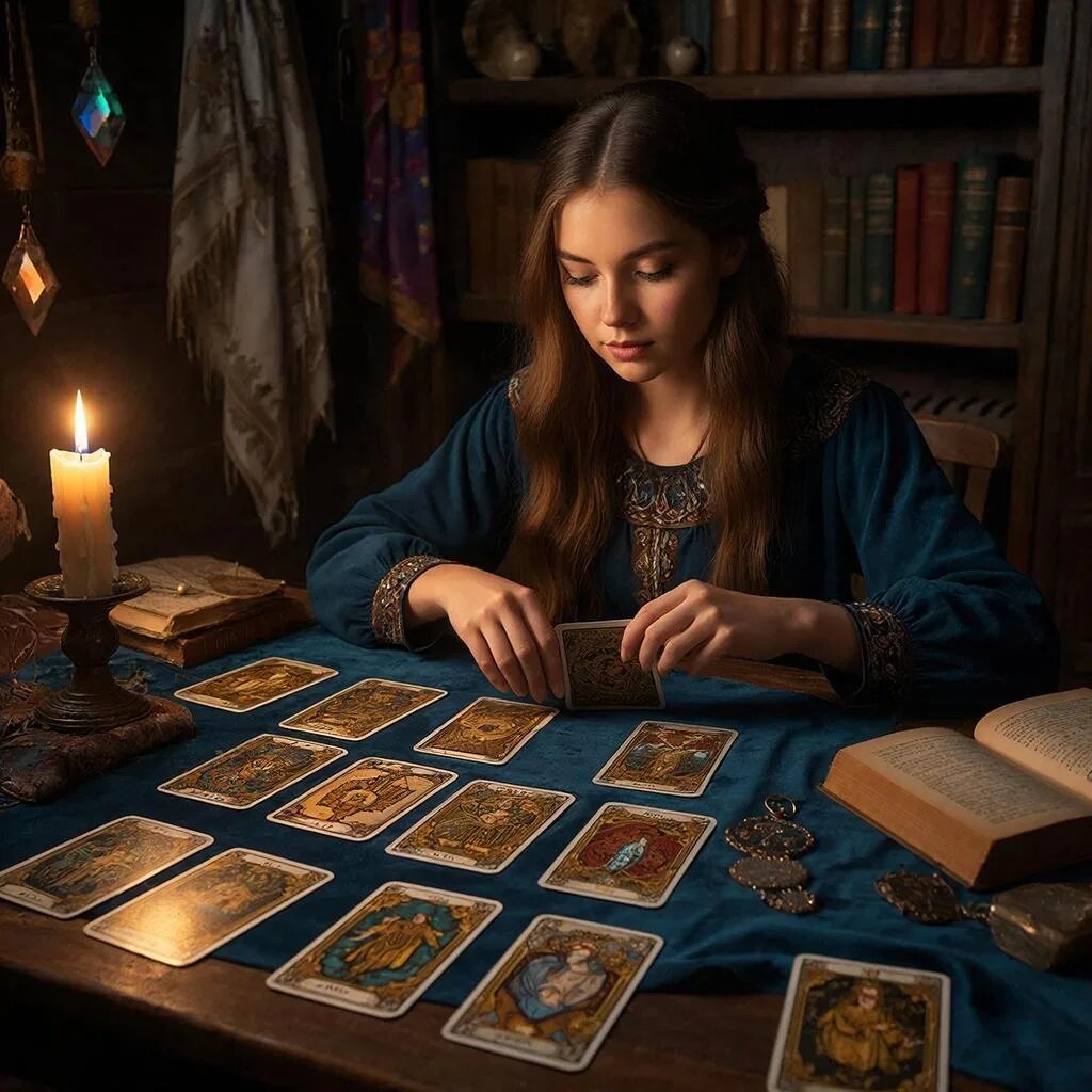 Гадание на картах. Иллюстрация сгенерирована нейросетью