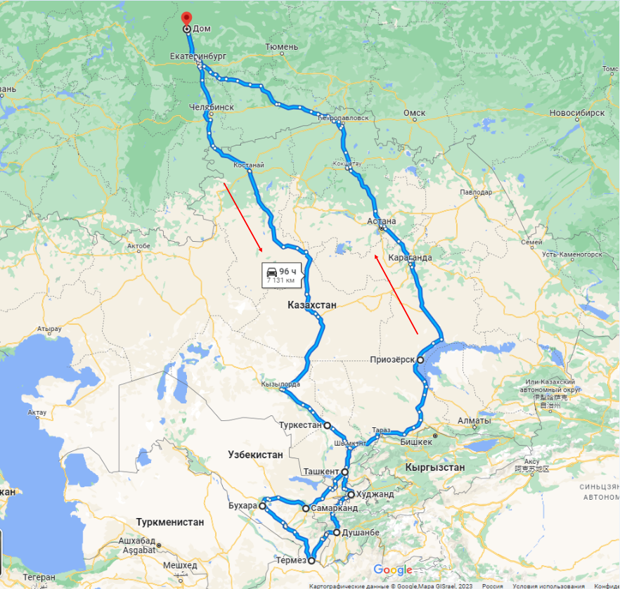 Построил маршрут в гугл-карте и стал изучать.