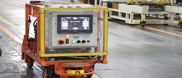 Пример AGV на производстве (магнитная/маркерная навигация — один из распространённых подходов).