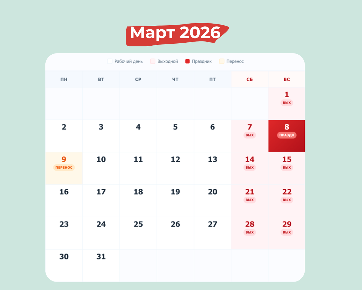 Как отдыхаем на 8 марта 2026 года