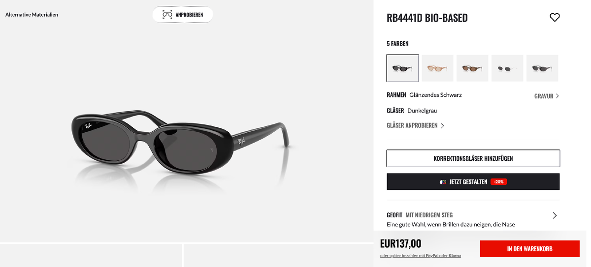 Скриншот из интернет-магазина Ray-Ban