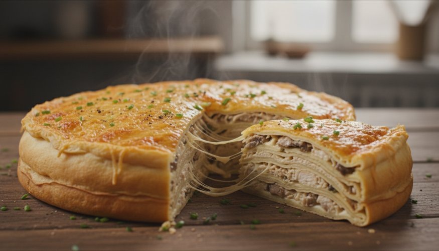 Не просто блины, а Царский ужин! Блинный пирог “Курник” с грибами и курицей. Сочный, сытный, мужчины в восторге.