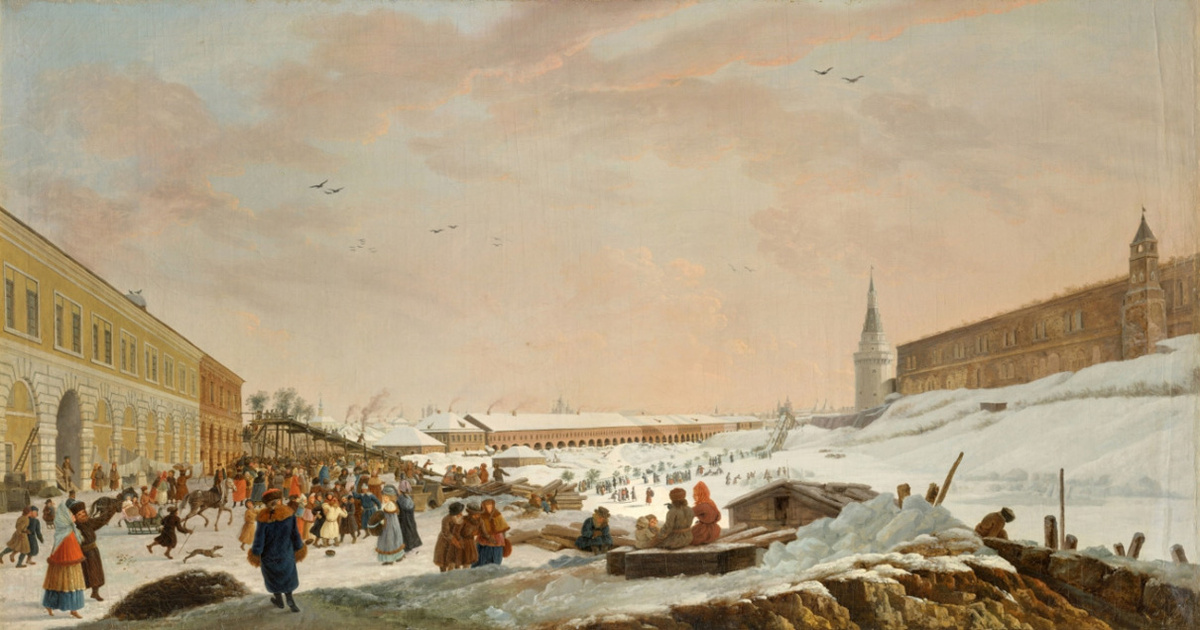 Ж. Делабарт. Ледяные горы в Москве на Неглинке во время Масленой недели. 1795 год