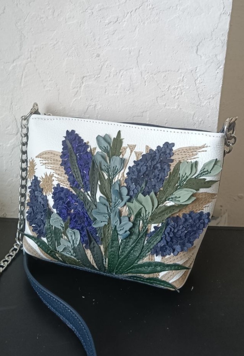 Сумочка с аппликацией Травы летние мини на белом мини