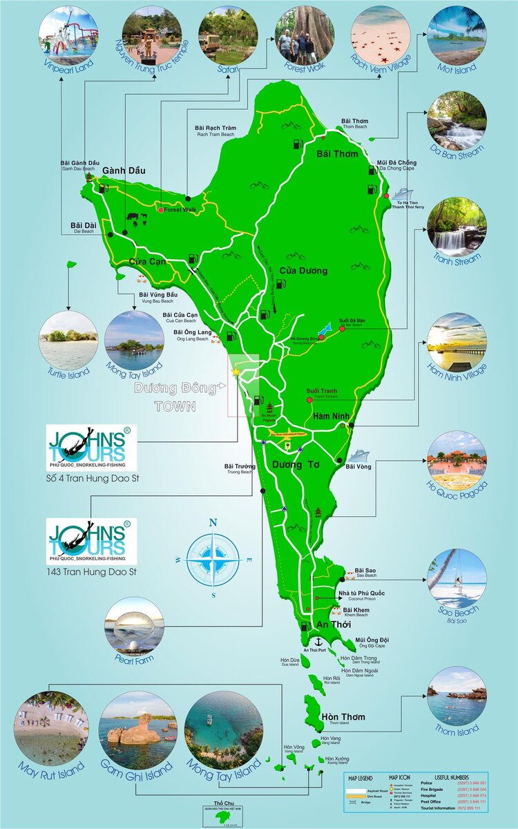 Книга - это хорошо, но сейчас всё можно найти в интернете. Это, например, карта острова Фукуок с пляжами и достопримечательностями. 