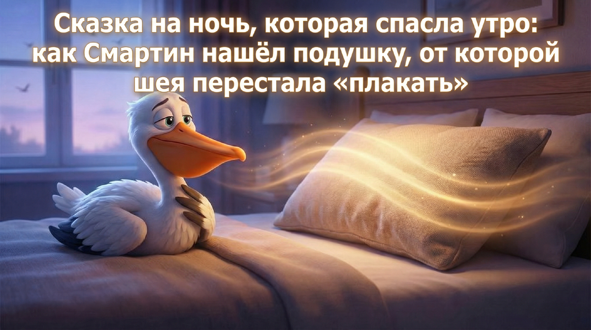 Сказка на ночь, которая спасла утро: как Пеликан Смартин нашёл подушку, от которой шея перестала «плакать»