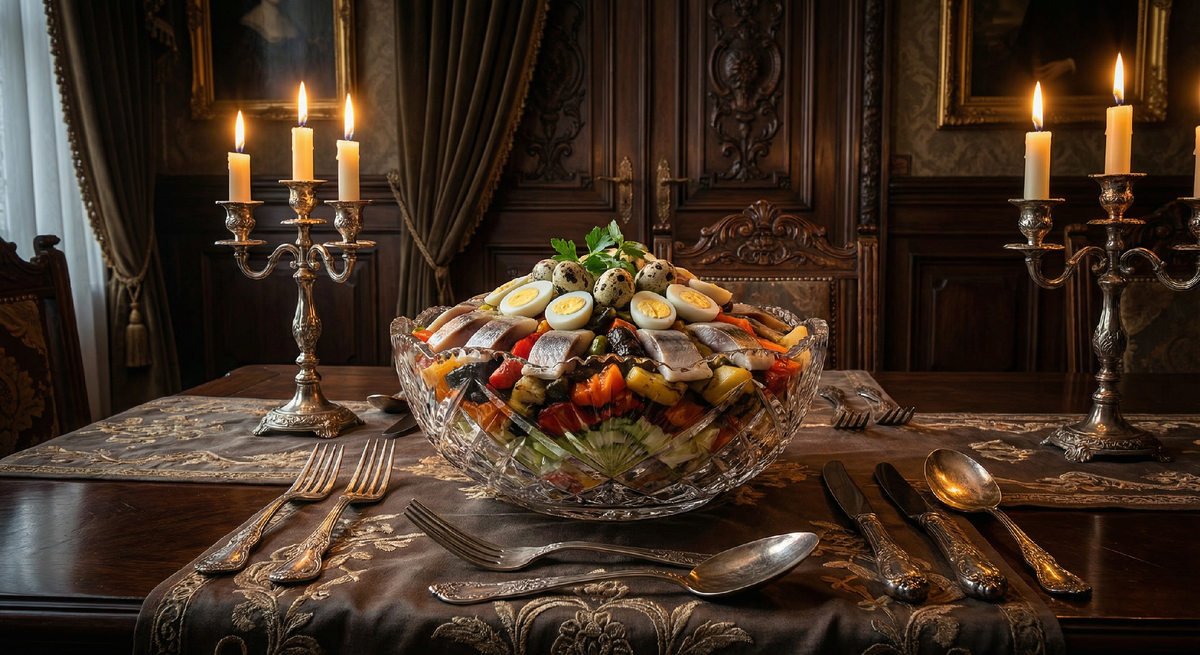 Таким был ресторан «Эрмитаж» в Москве, где Люсьен Оливье впервые подал свой знаменитый салат. От той роскоши до советской версии с колбасой — пропасть в сто лет