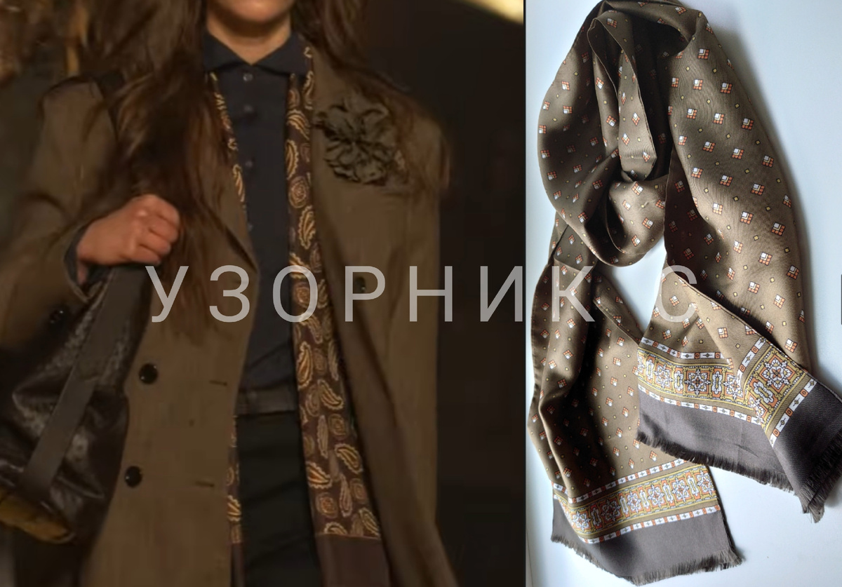 Образ с показа Босс осень 2026 из открытых источников, павловопосадское кашне Гольф, коллаж автора