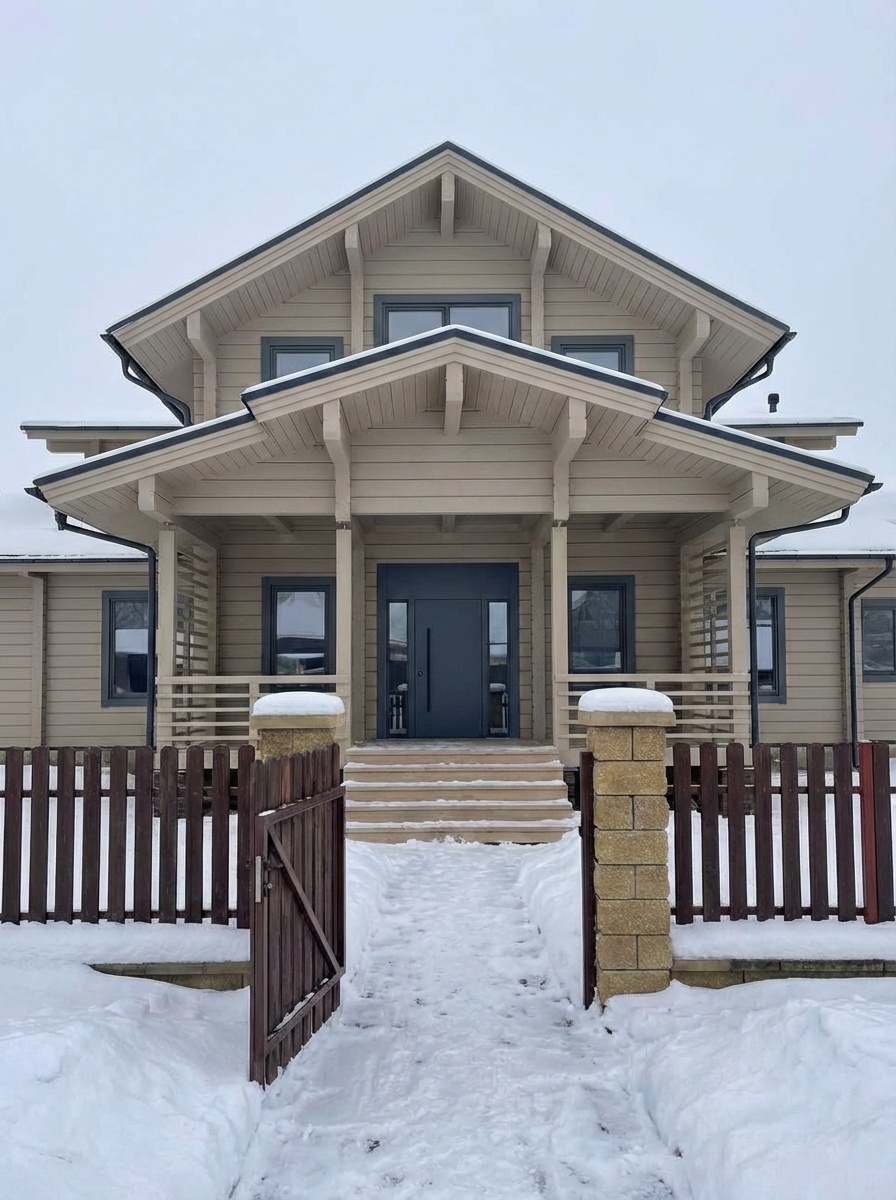 Крыльцо загородного деревянного дома Завидово Гольф 