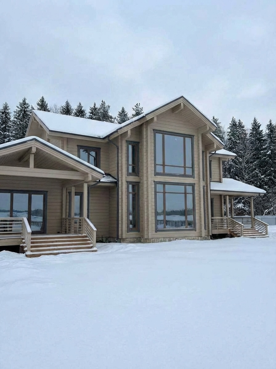 Основной фасада загородного деревянного дома Завидово Гольф