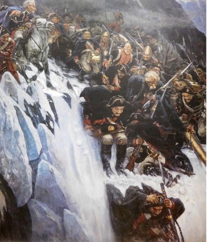 Переход Суворова через Альпы. Знаменитая картина В. Сурикова.