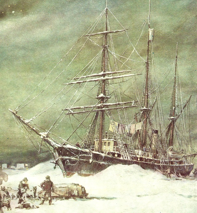 Шхуна “Заря” во льдах возле мыса Челюскин. Фото из открытых источников.