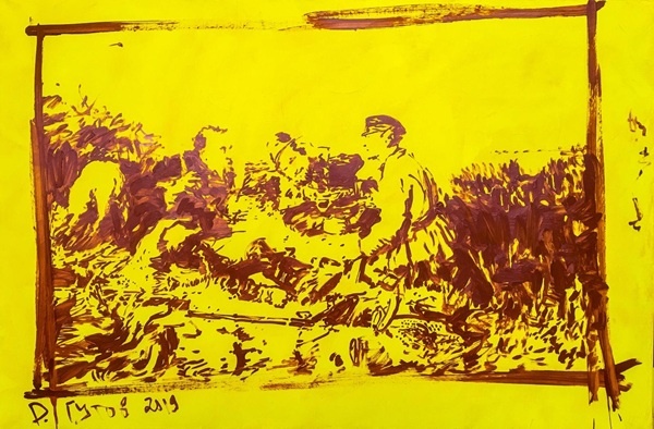 Гутов. Охотники на привале. Из серии "Третьяковка". 2019. Холст, масло. 80х120 см.