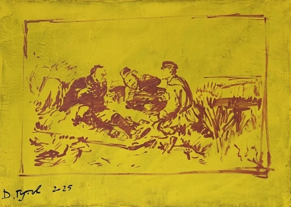 Гутов. Охотники на привале. 2025. Холст, масло. 50х70 см.