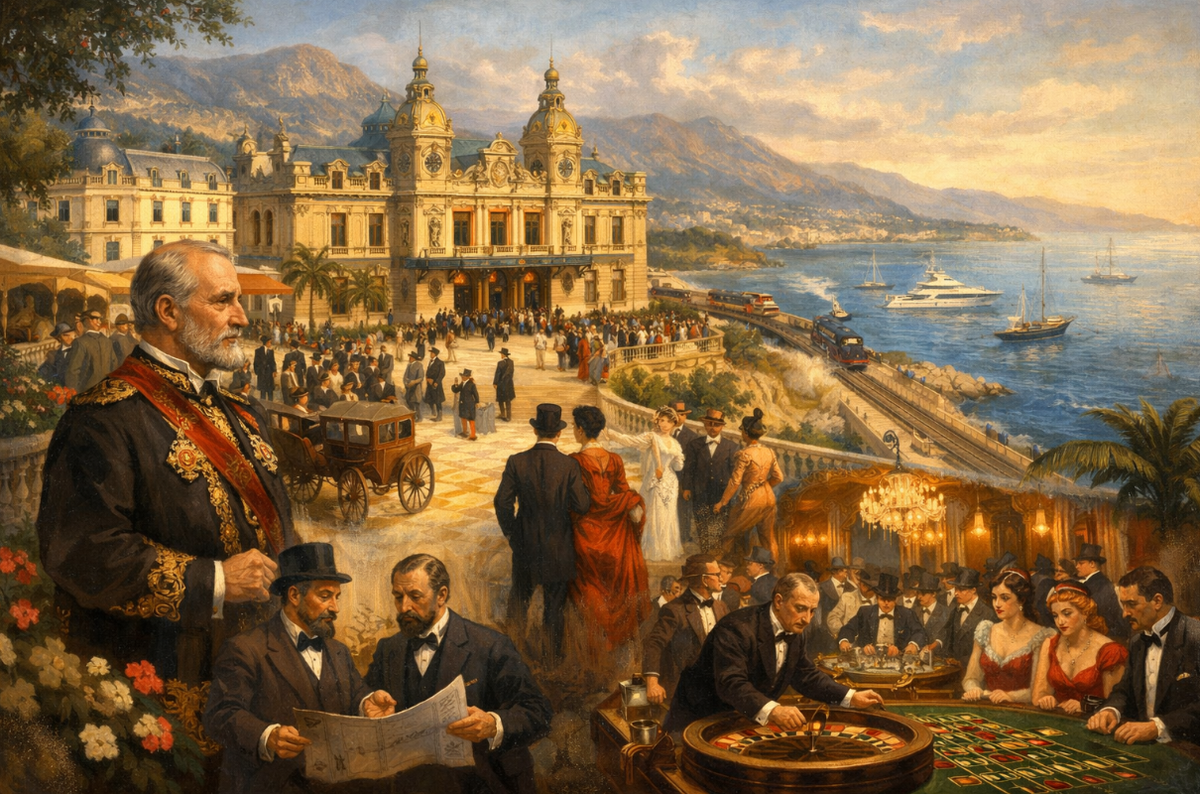 Архитектор Шарль Гарнье, построивший Парижскую оперу, возвёл в 1878–1891 годах нынешнее здание казино — шедевр стиля боз-арт, с золотом, мрамором и фресками, достойными Версаля