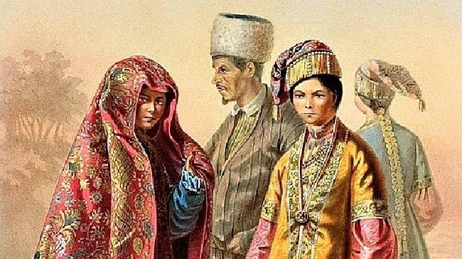     Казанские татары в национальных костюмах. 1862 г.   
Этнографическое описание народов России Густава-Федора Христиановича Паули (сс)