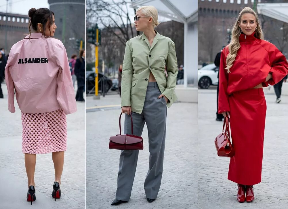    Низкая посадка, цветная кожа и монохром: что носят на Неделе моды в Милане