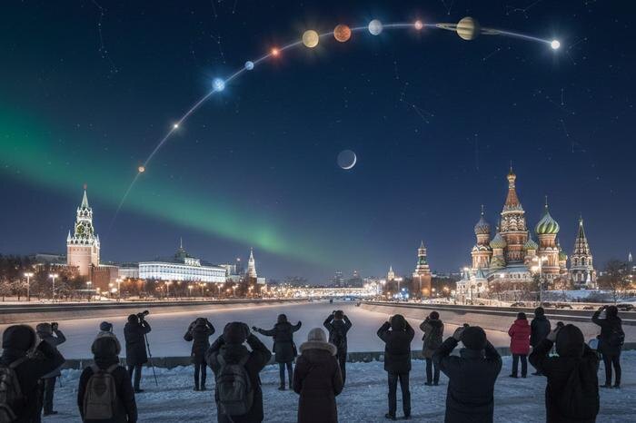 Парад планет 2026: что известно о планетах и времени? Можно ли увидеть в Москве? Фото © Nano Banana AI