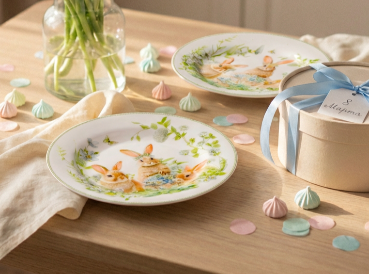 Десертные тарелки из серии "Зайчики в цветах" от бренда Sirocco