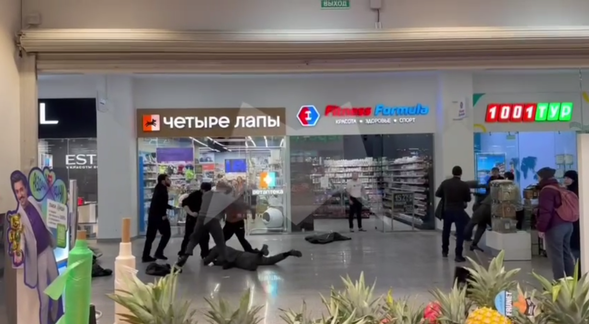 Скрин видео драки в ТЦ "Щука"