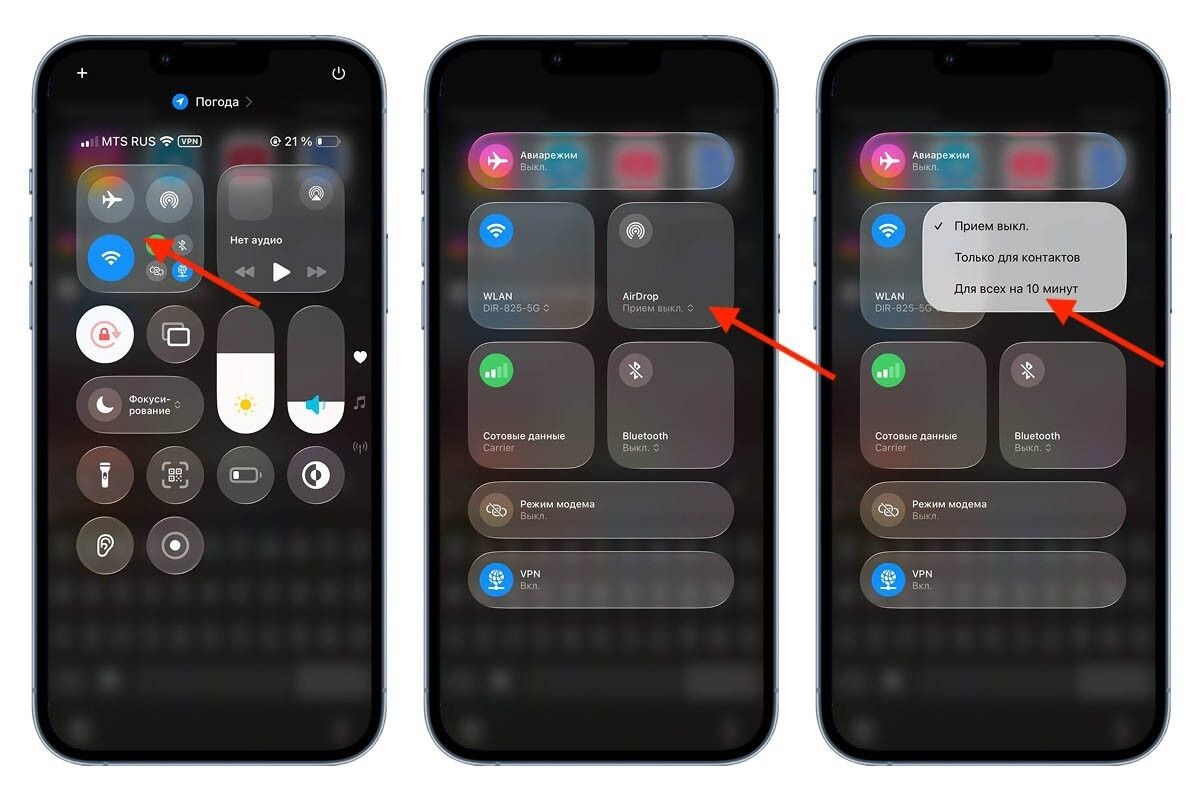 Инструкция, как включить передачу файлов через «Центр управления» на iPhone. Источник: iOS 26📷
