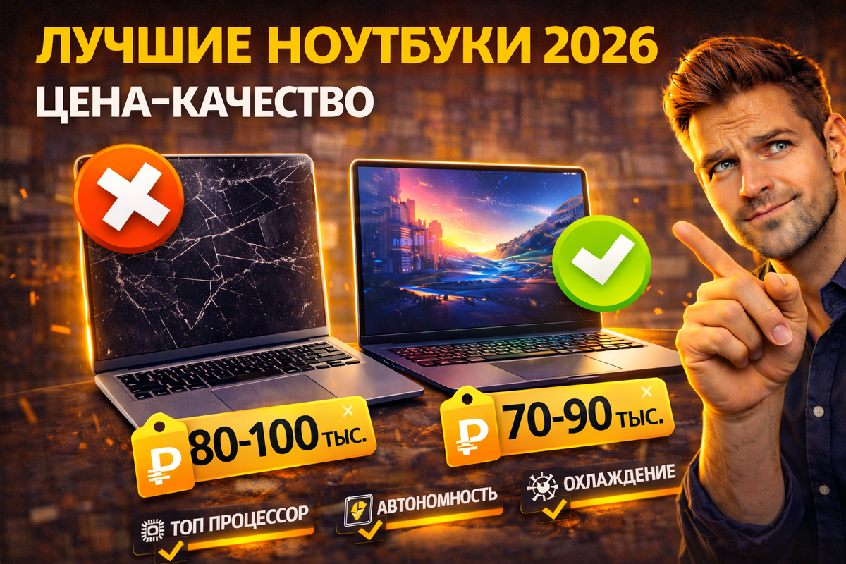 Лучшие ноутбуки 2026 цена-качество: Lenovo, ASUS, HP от 45к ₽ с Ryzen AI