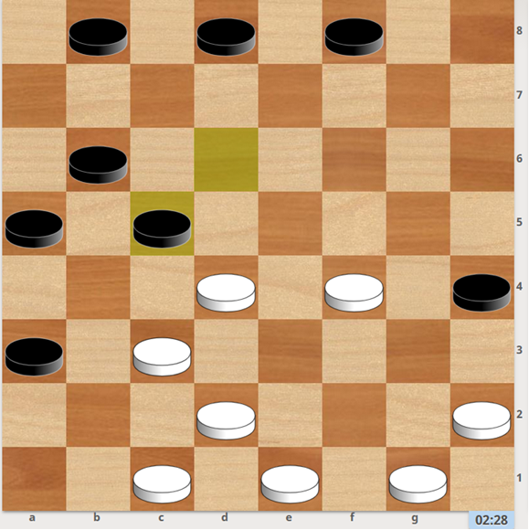 1.de5 cd4 2.f6 3.c3 4.g3 5.a7 b4 6.ed2 c3 8.fg5++