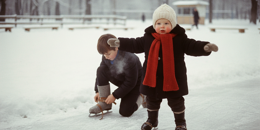 Советские коньки «Снегурочка» (двухполозные) и «Гаги» с креплениями к валенкам