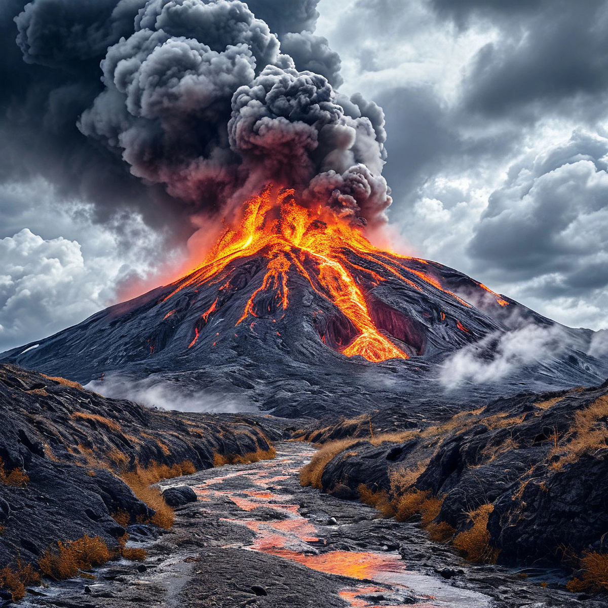 Красивое извержение вулкана