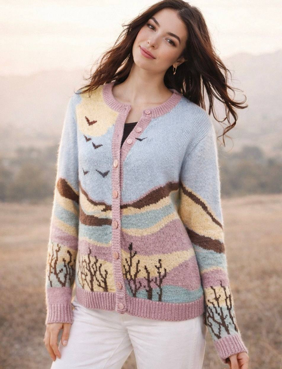 кардиган спицами интарсия