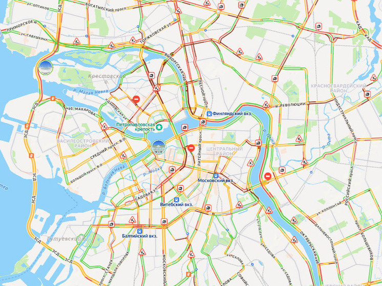     Очень напряженная ситуация образовалась на Петроградской. Фото: скриншот из Яндекс.Карт