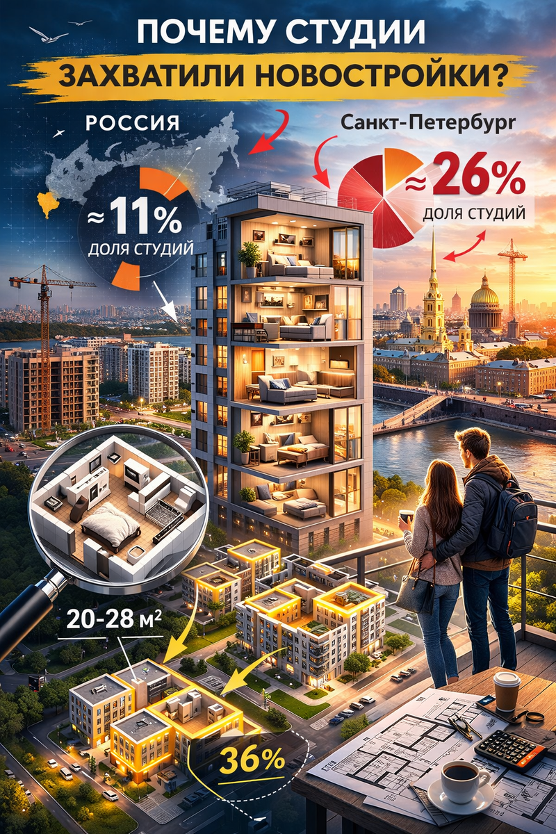 Разбираем цифры, причины и последствия:
что стоит за ростом доли студий, кому это выгодно и что будет дальше с рынком жилья.