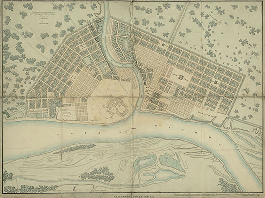 План застройки города работы архитектора В.И. Гесте. Подлинный подписал Архитектор Гесте. На подлинном написано собственною Его Императорского Величества рукою: Быть по сему. Николай. С. Петербург, 28 января 1829
