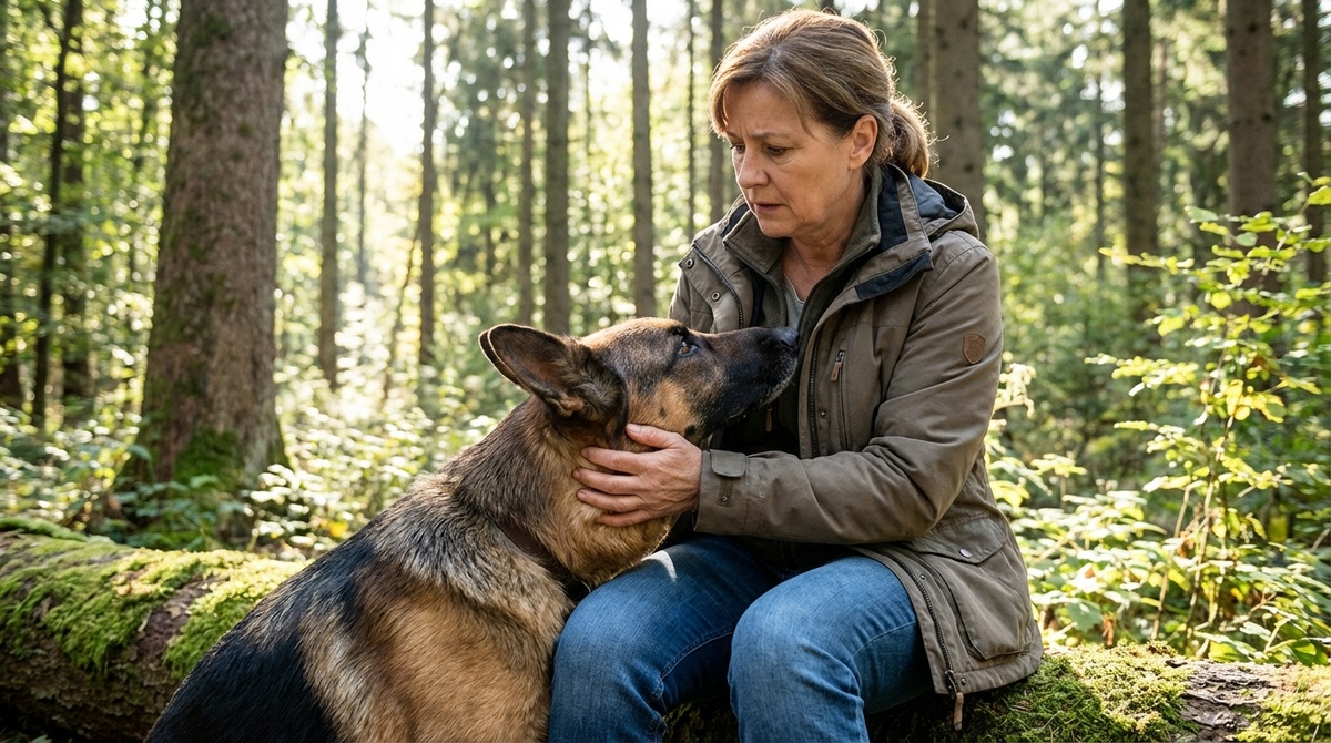 Далматин лежит рядом с хозяйкой, положив голову ей на колени