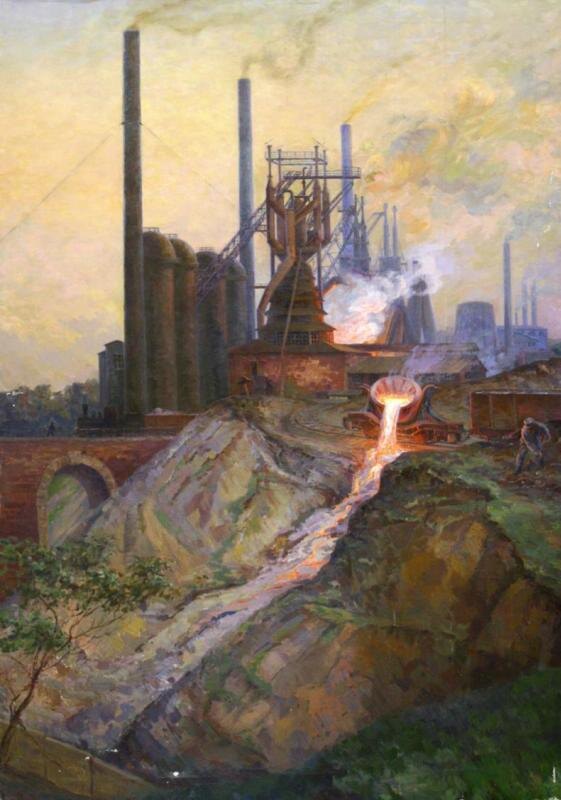 Разлив шлака на Косогорском металлургическом заводе.
1937 год. Художник Вольтер.