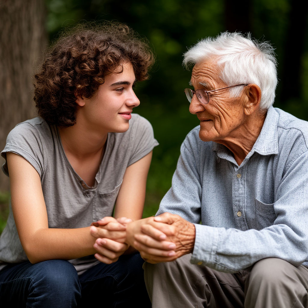 Сгенерировано ИИ- а вот два человека разного возраста , но только по виду, а душа  молодая у обоих.