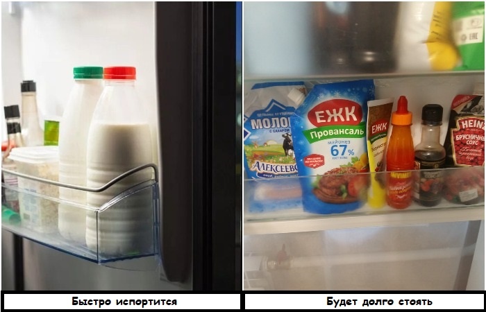 Храните на дверце соусы, а не молочные продукты